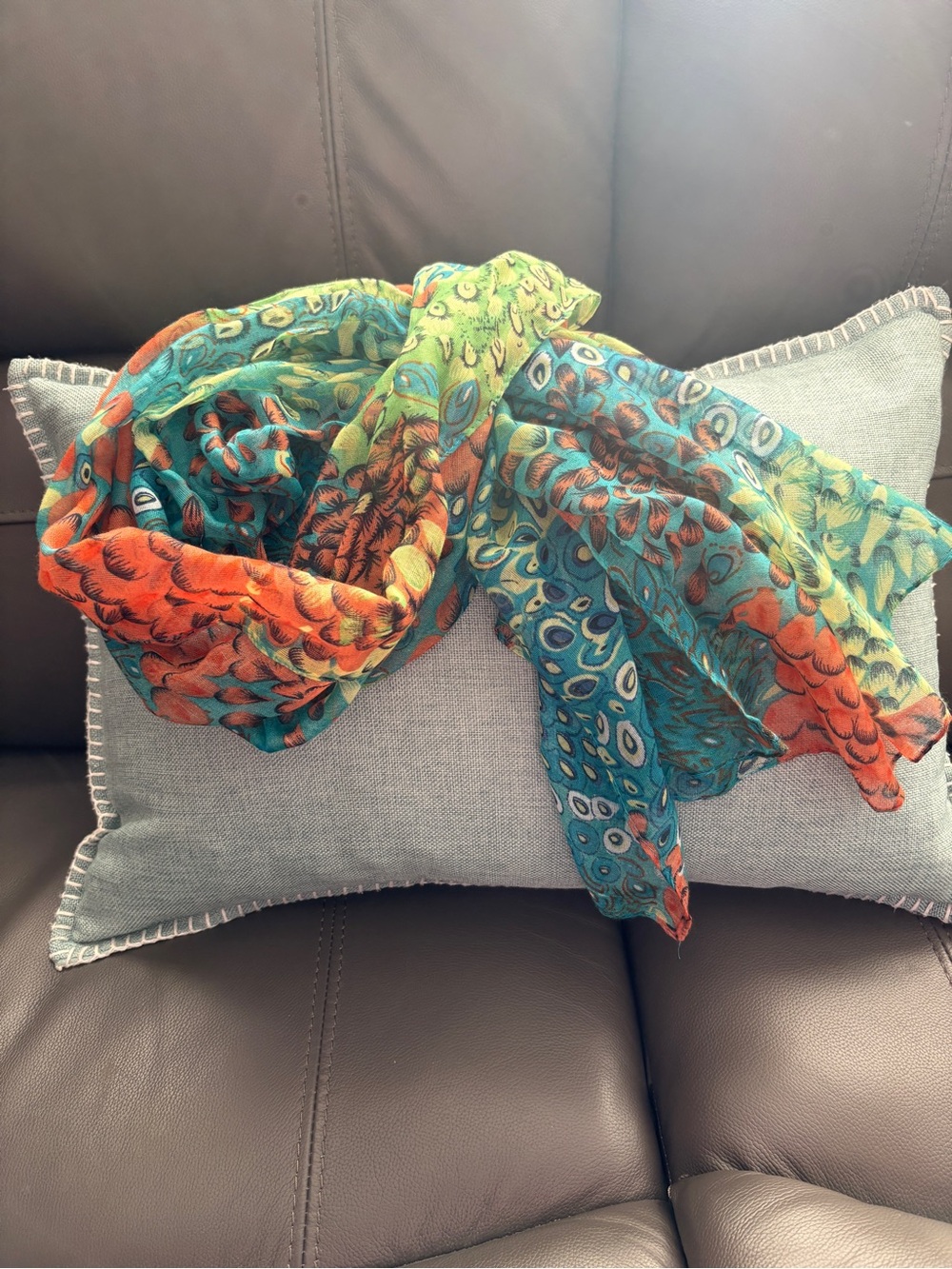 Vibrant Multicolor Peacock-Pattern Scarf - Picture 3 of 4